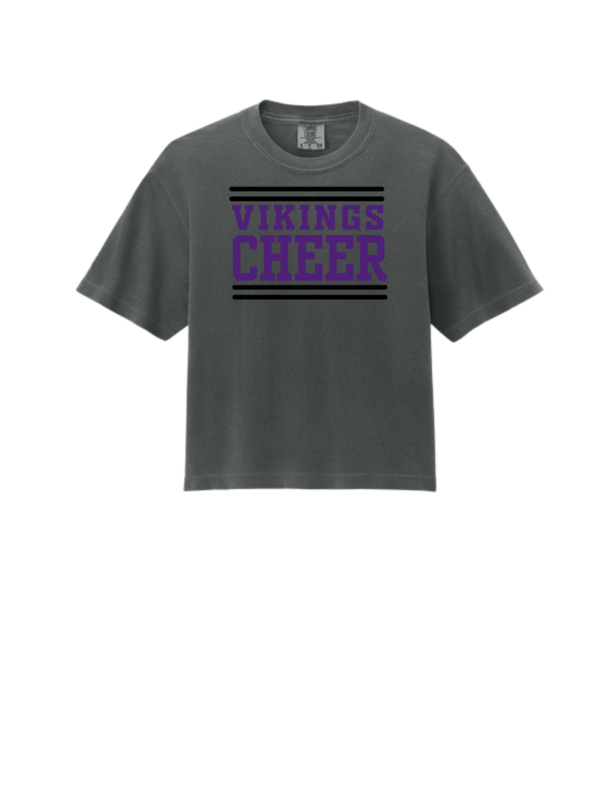 PUYALLUP CHEER-Comfort Colors Women’s Heavyweight Boxy Tee- w/ Purple & Black Vikings Cheer logo