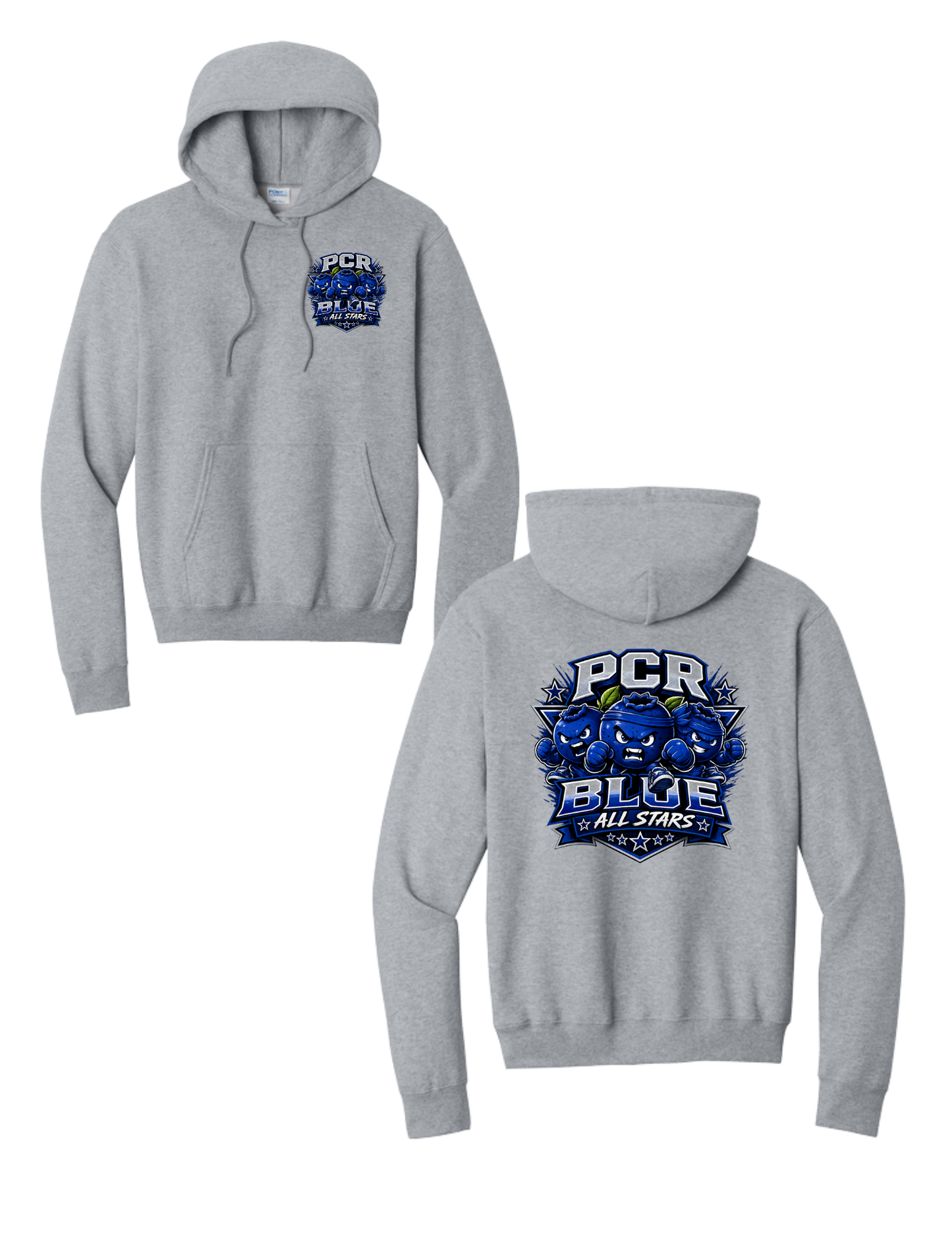 PCR BLUE ALL STARS-Port & Co Core Fleece Hoodie- w/Small Logo and Large Logo