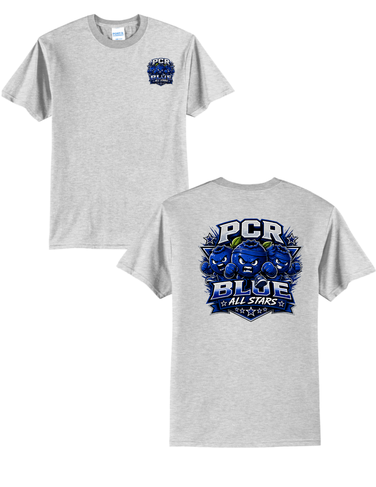 PCR BLUE ALL STARS-Port & Co Core Blend Tee-w/Small Logo and Large Logo