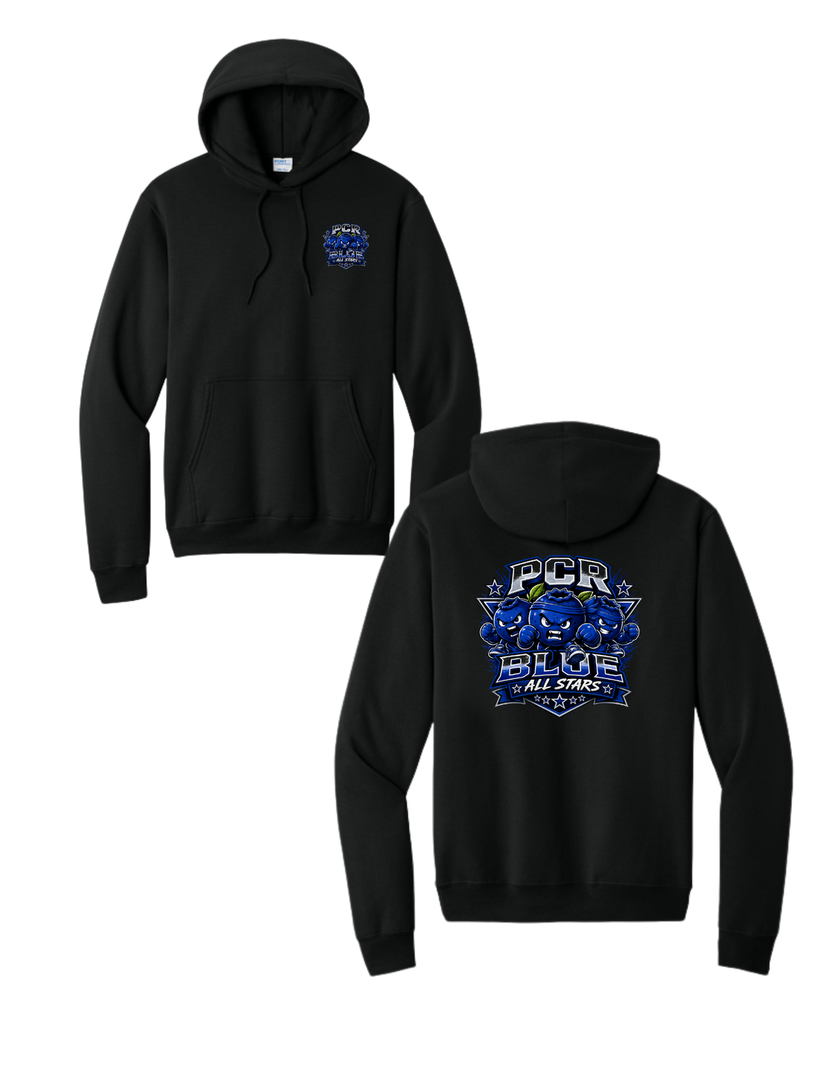 PCR BLUE ALL STARS-Port & Co Core Fleece Hoodie- w/Small Logo and Large Logo
