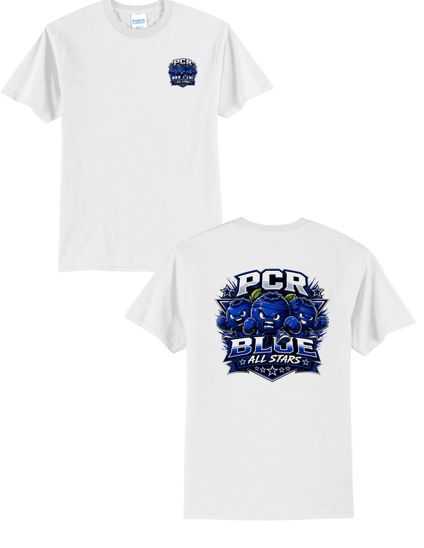 PCR BLUE ALL STARS-Port & Co Core Blend Tee-w/Small Logo and Large Logo
