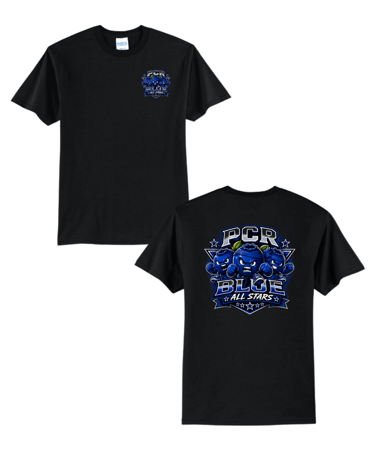 PCR BLUE ALL STARS-Port & Co Core Blend Tee-w/Small Logo and Large Logo