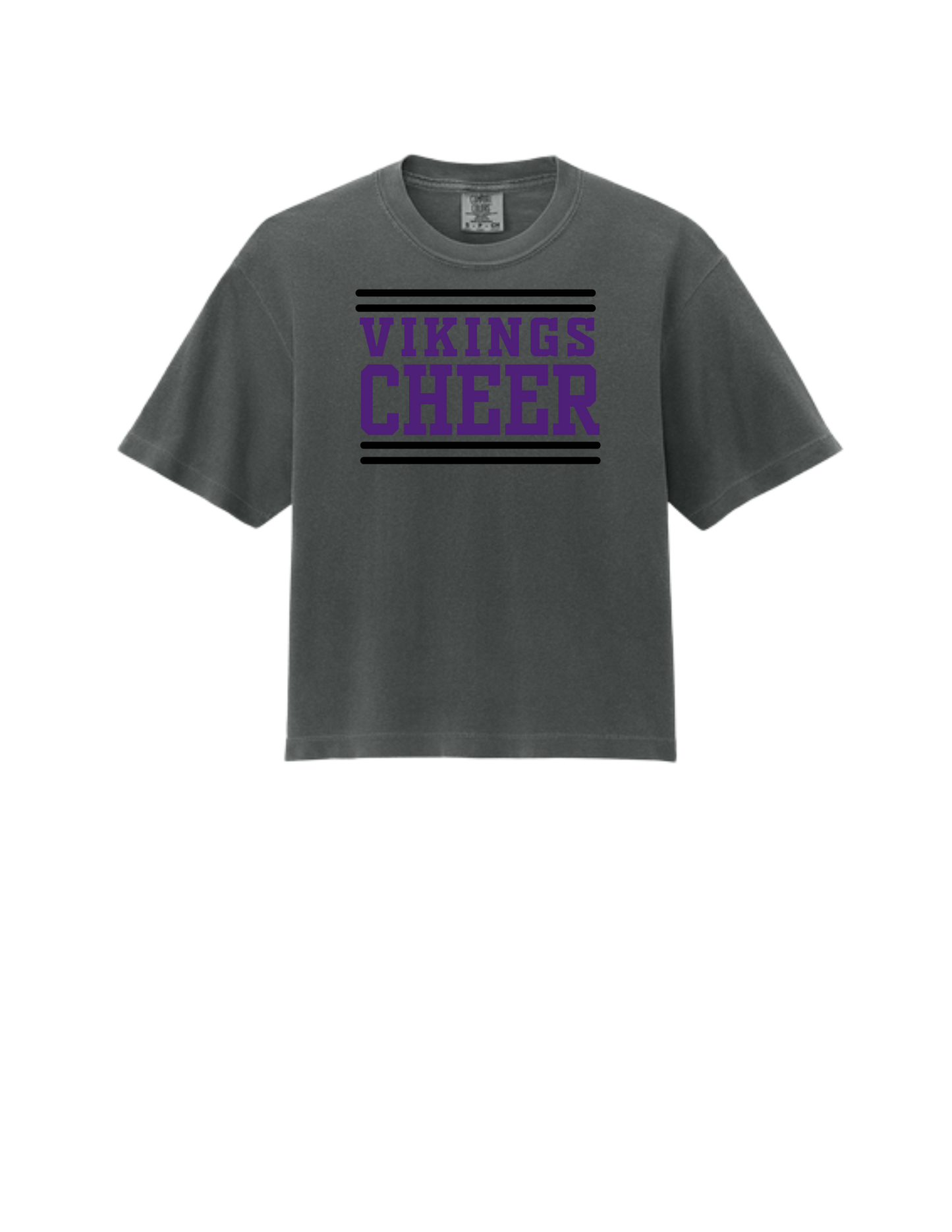 PUYALLUP CHEER-Comfort Colors Women’s Heavyweight Boxy Tee- w/ Purple & Black Vikings Cheer logo