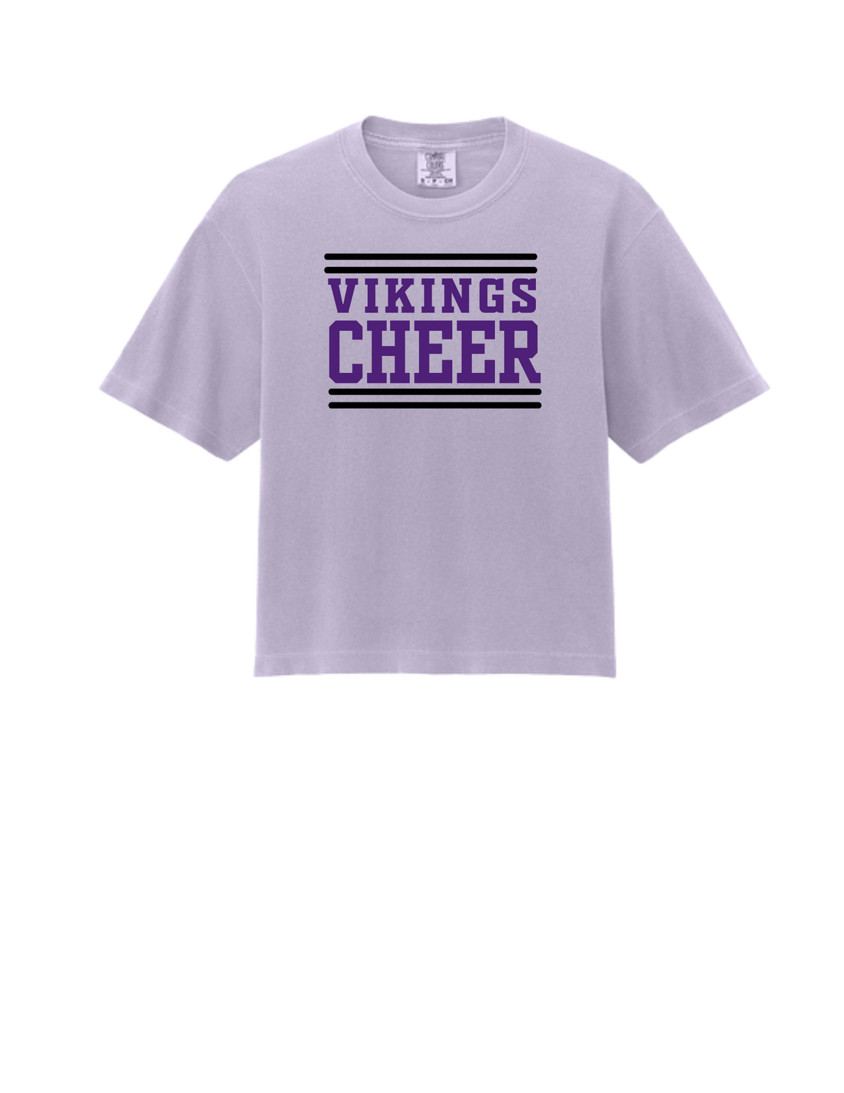 PUYALLUP CHEER-Comfort Colors Women’s Heavyweight Boxy Tee- w/ Purple & Black Vikings Cheer logo